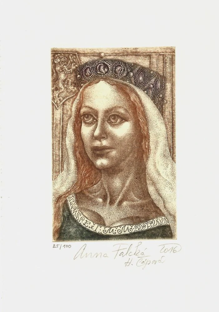 Hana Čápová – Anna Falcká | originální grafika, barevný lept