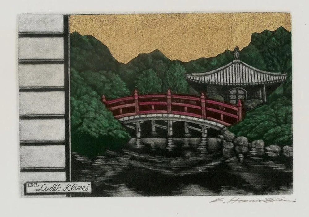 Katsunori Hamanishi - Golden skay | Mezotinta | plátkové zlato | podepsané