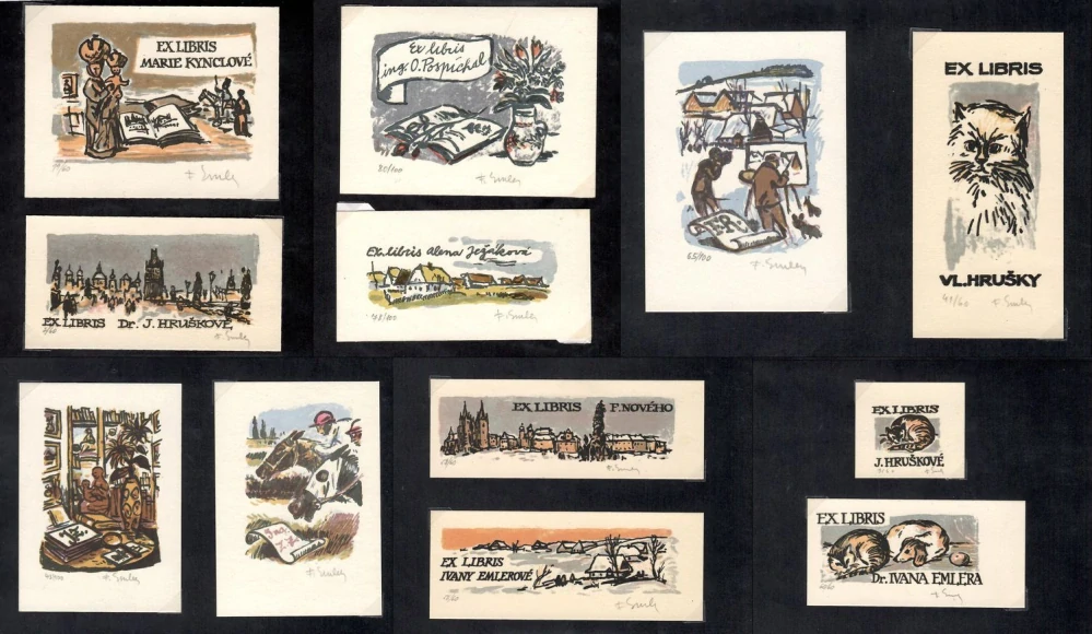 František Emler – Sbírka 26 litografií | exlibris, PF a komorní grafiky | signovaný soubor