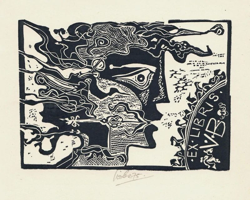 Josef Liesler – Hlava, originální grafický list, dřevoryt