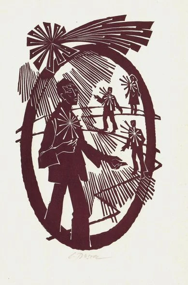 Ladislav Rusek – Vánoční kometa, barevný linoryt