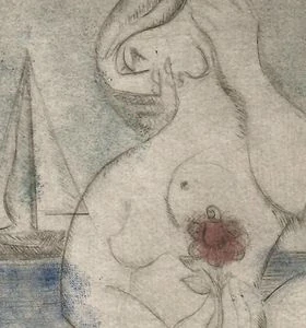 Alena Antonová – Akt s květinou | originální grafika (suchá jehla)