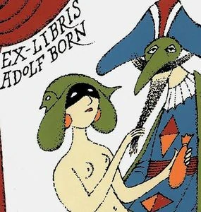 Adolf Born- Mořská panna a harlekýn | Exlibris | 1996