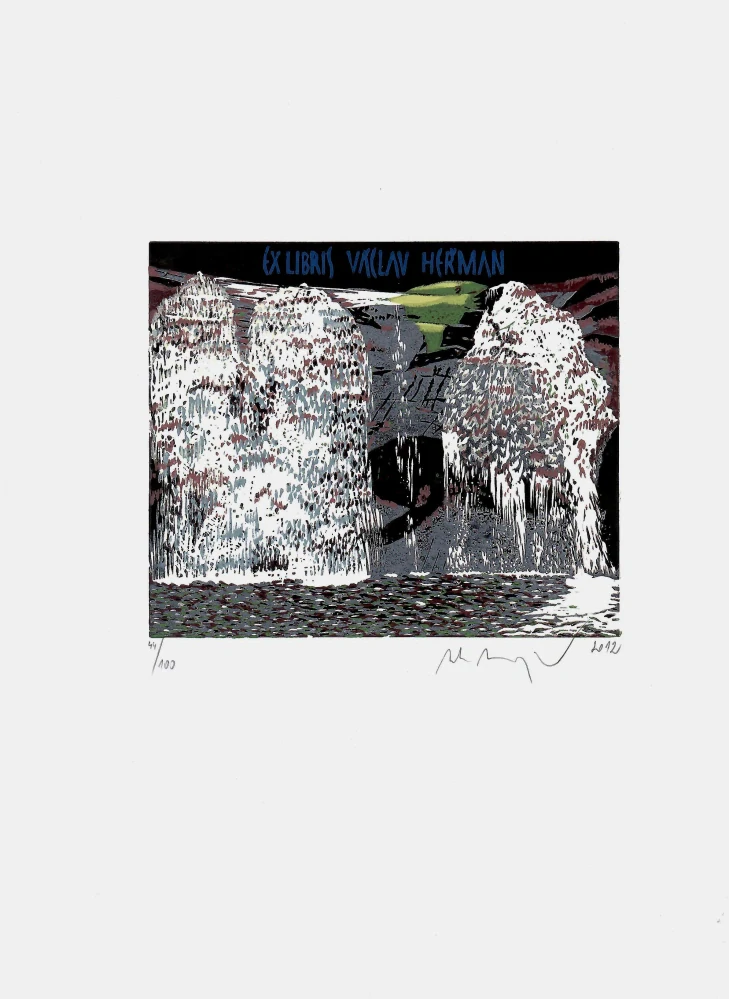 Martin Manojlín – Ex libris – barevný linoryt, 2012