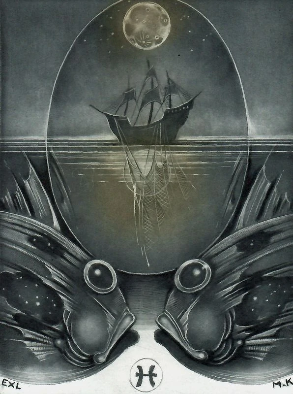 Karel Musil - Znamení zvěrokruhu | Ryby | barevný lept | 2025