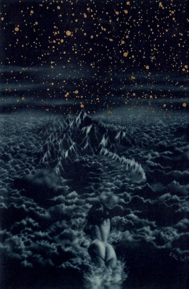 Jan Černoš - Skok do mraků | mezzotinta | 2022