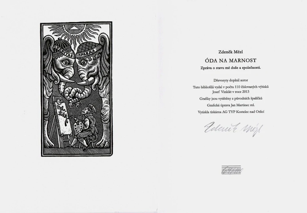 Zdeněk Mézl – Óda na marnost, bibliofilie ilustrovaná 11 signovanými dřevoryty z roku 2013