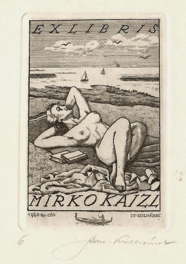 Stanislav Kulhánek: Mořská idyla (Exlibris Mirko Kaizl, 1962)