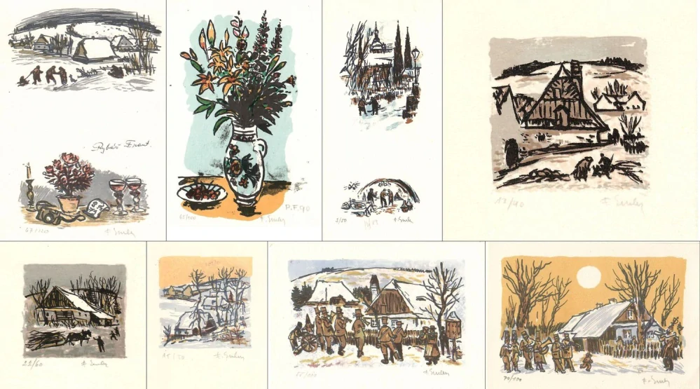 František Emler – Sbírka 26 litografií | exlibris, PF a komorní grafiky | signovaný soubor
