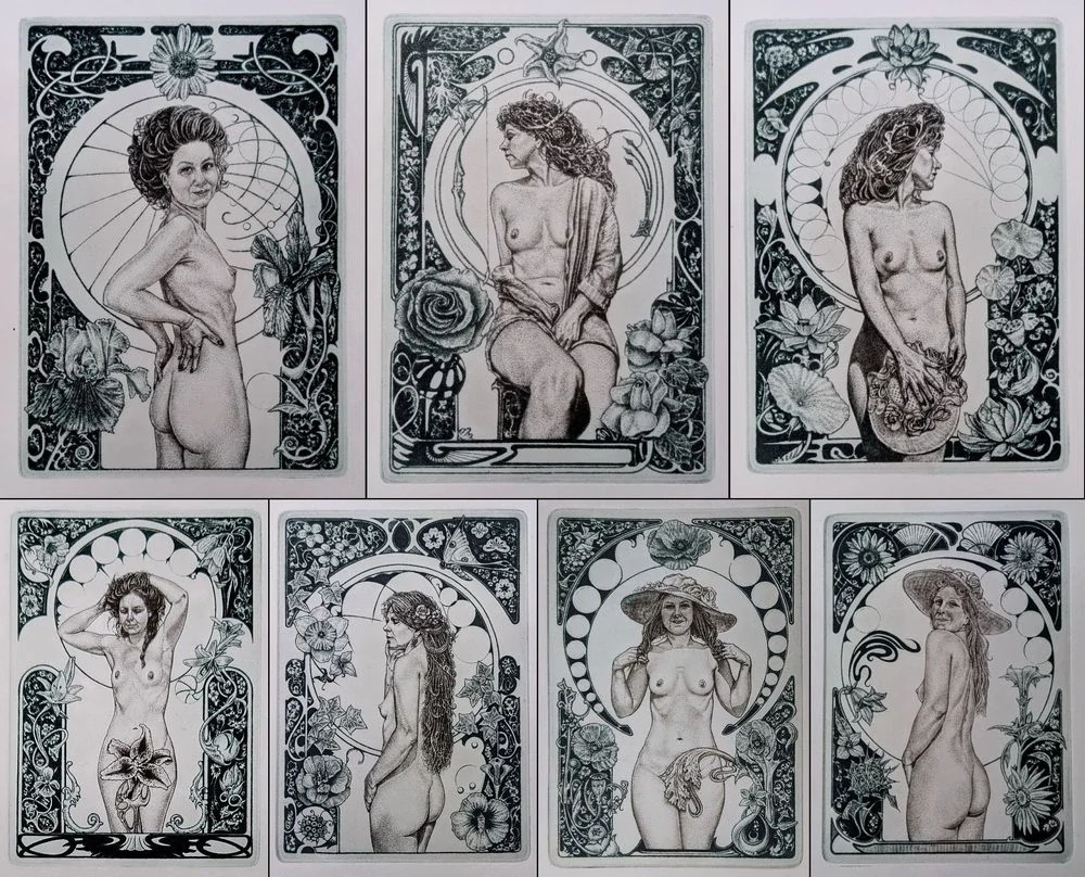 Günter Hujber – Homage Alfons Mucha. konvolut 7 grafických listů