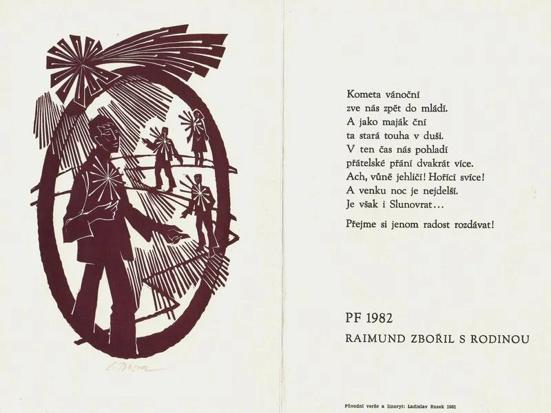 Ladislav Rusek – Vánoční kometa, barevný linoryt