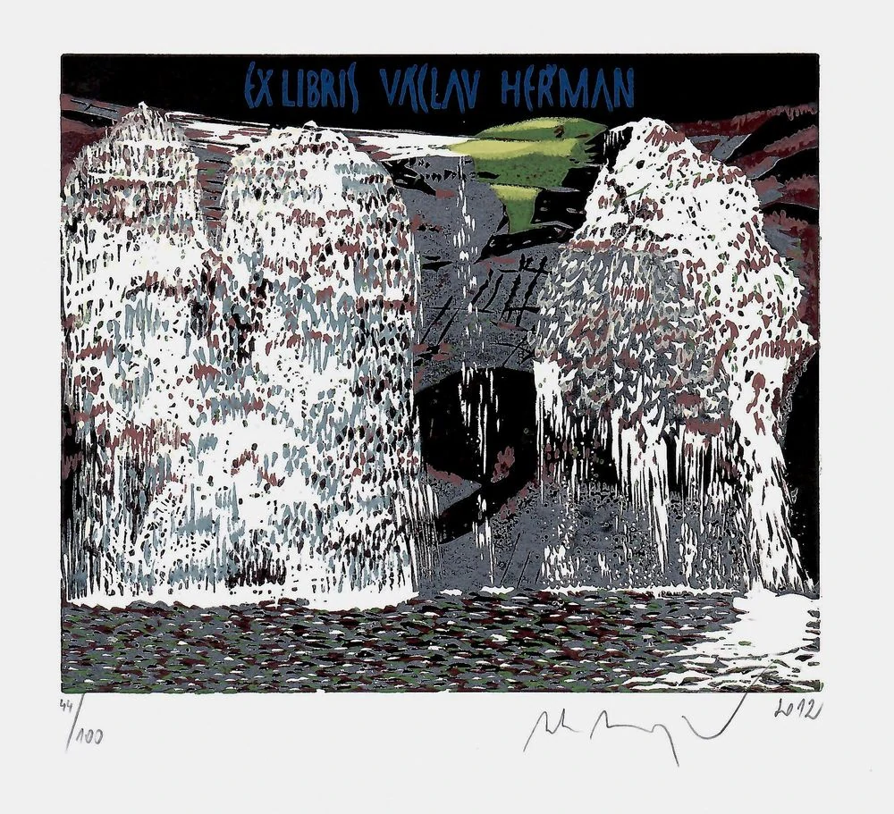 Martin Manojlín – Ex libris – barevný linoryt, 2012