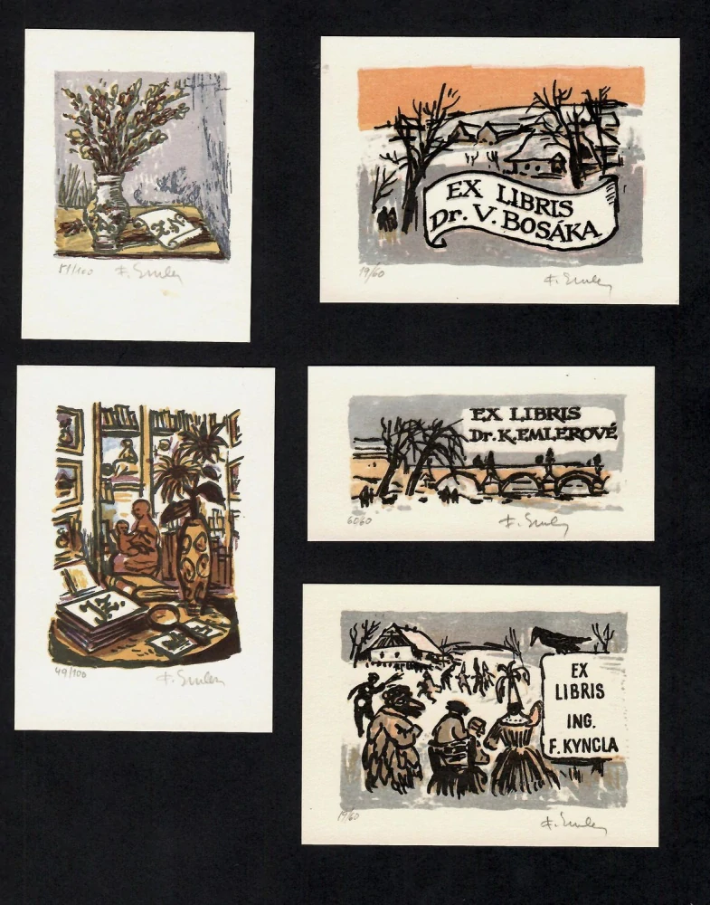 František Emler – Sbírka 26 litografií | exlibris, PF a komorní grafiky | signovaný soubor