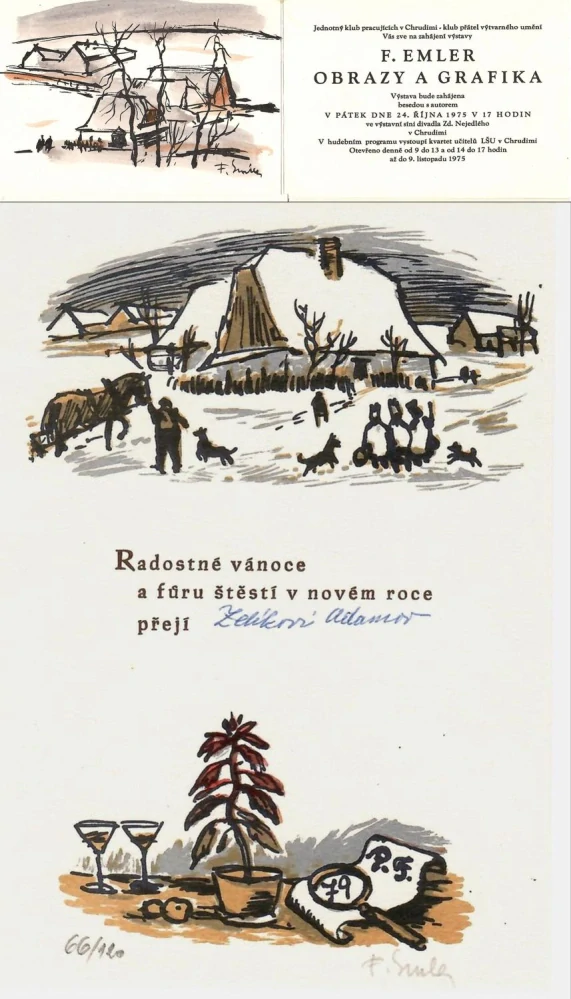 František Emler – Sbírka 26 litografií | exlibris, PF a komorní grafiky | signovaný soubor