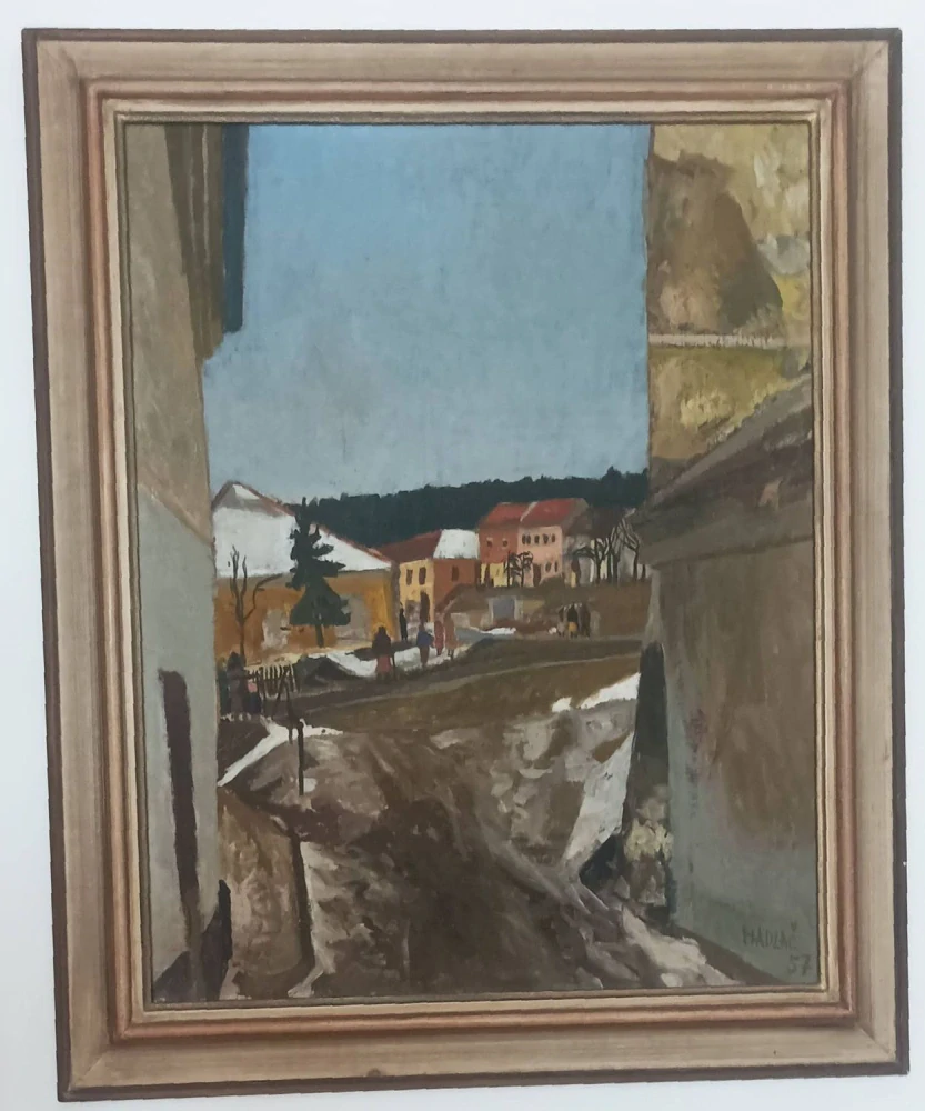 Jiří Hadlač – Velké Opatovice (1957), olejomalba