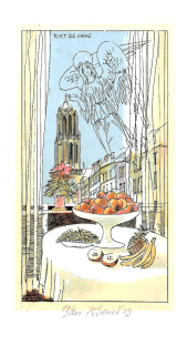 Karel Beneš – Zátiší s andělem (Utrecht) | originální barevná litografie, signovaný tisk