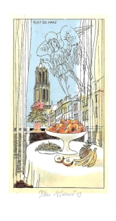 Karel Beneš – Zátiší s andělem (Utrecht) | originální barevná litografie, signovaný tisk