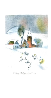 Daniela Benešová - Vesnička pod sněhem, barevná litografie, 2003