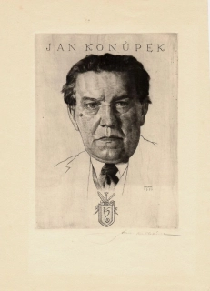 Stanislav Kulhánek: Portrét Jana Konůpka (1950) | Signovaný lept