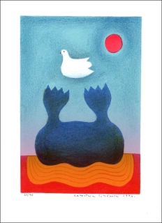 Kateřina Vítečková – Holubice, originální grafika, barevná litografie 1996