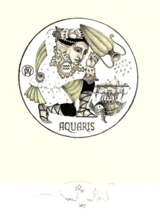 Marina Richter – Vodnář, exlibris, barevná litografie 2018