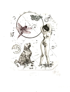 Günter Hujber – Dívka a pes | originální grafika (suchá jehla)