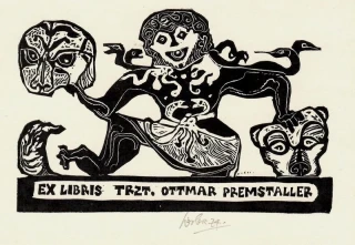 Josef Liesler – Masky, originální grafický list, dřevoryt