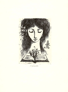 Jiřincová Ludmila – Nad knihou, lept